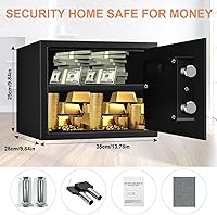 Vista 4 de 1.2 Cuft Safe Box Fireproof Waterproof for Home, Fire proof Safes with Digital Keypad, Spare Keys and Removable Shelf, Security Fire Safe for Money
