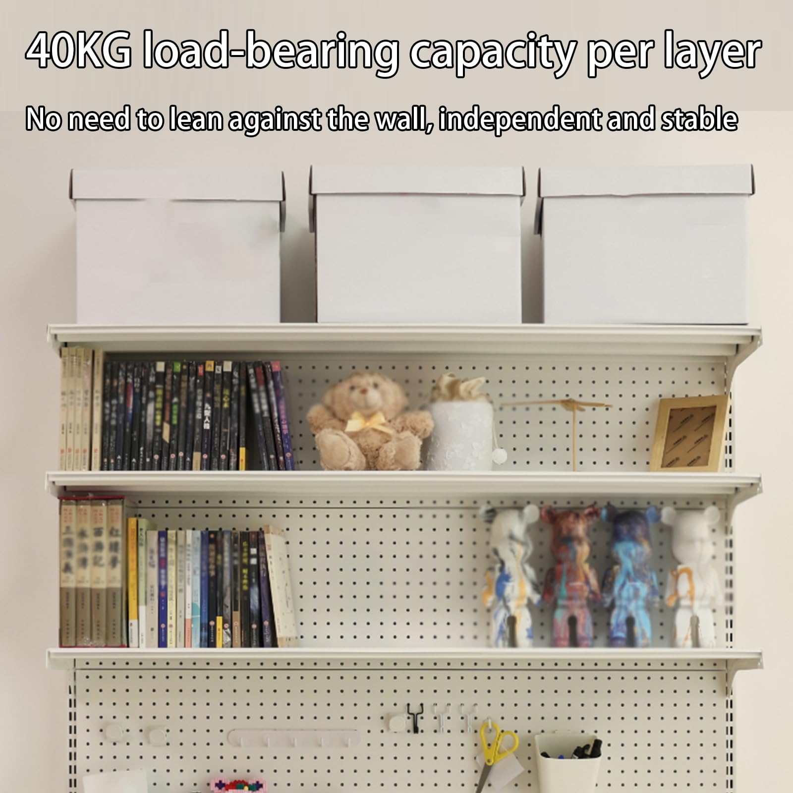Estante Organizador de Escritorio para Dormitorio, estantería Multiusos para Libros, estantería de Tablero Perforado para Estudiantes (Negro, 92 cm)