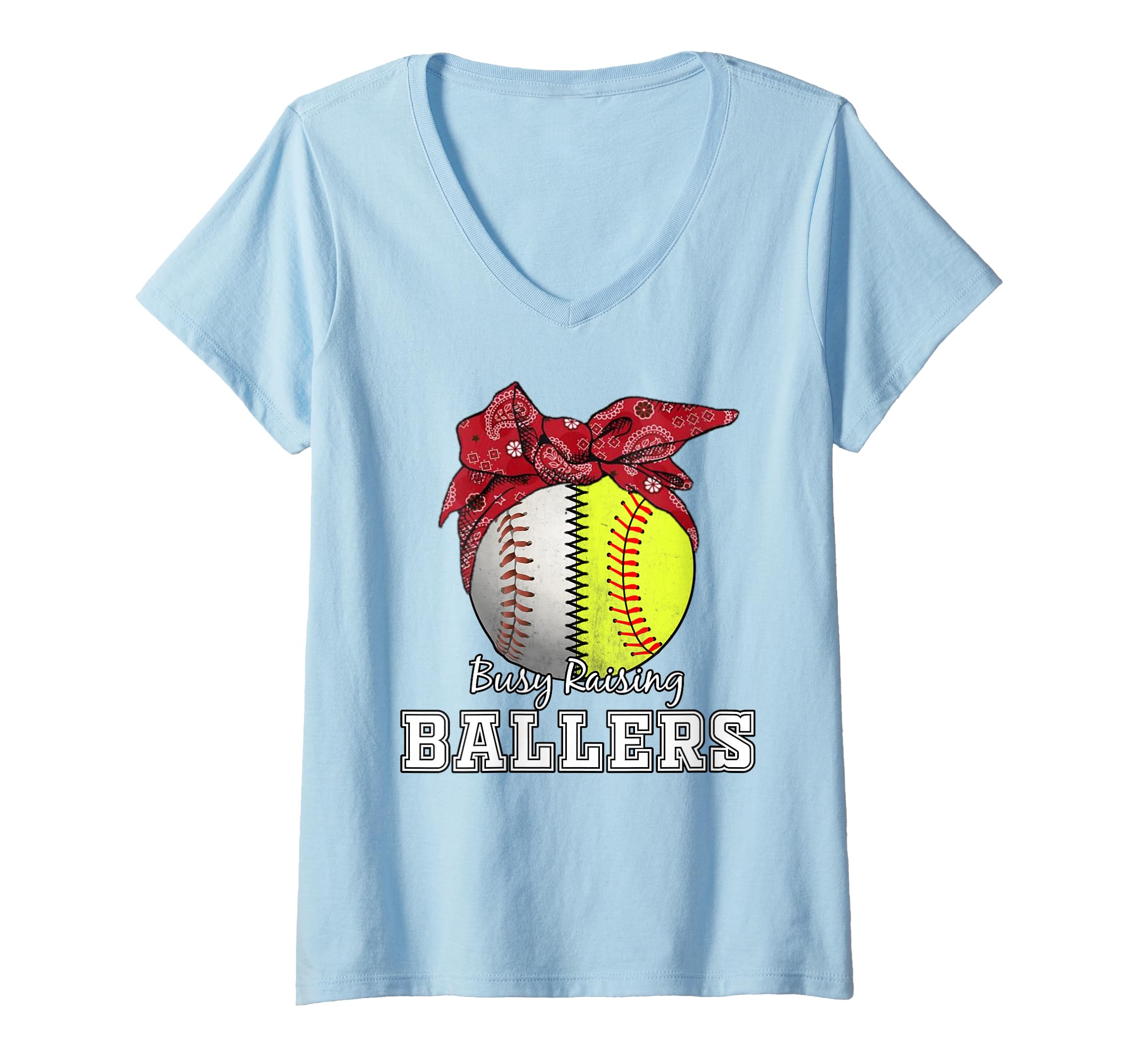 Womens Busy Raising Ballers Softball Baseball Tee baseball mom Gift V-Neck T-Shirt