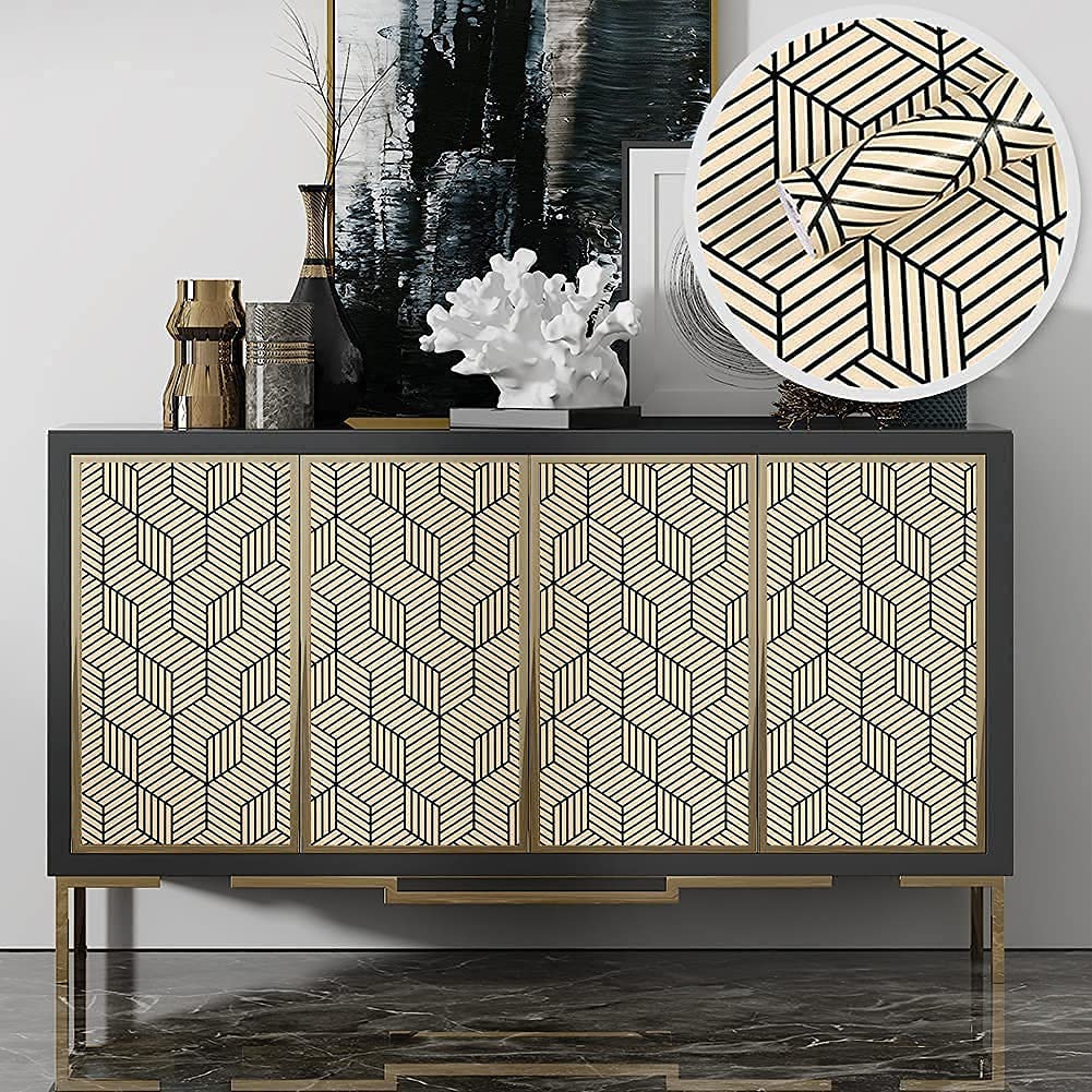 Buy Peel and Stick Wallpaper Black and Gold Geometry Stripped Hexagon