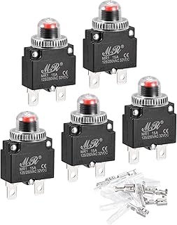 MECCANIXITY Circuit Overload Protector Kit 15A AC125/250V DC32V Push Button Thermal Circuit Breaker with Waterproof Caps 5 Set