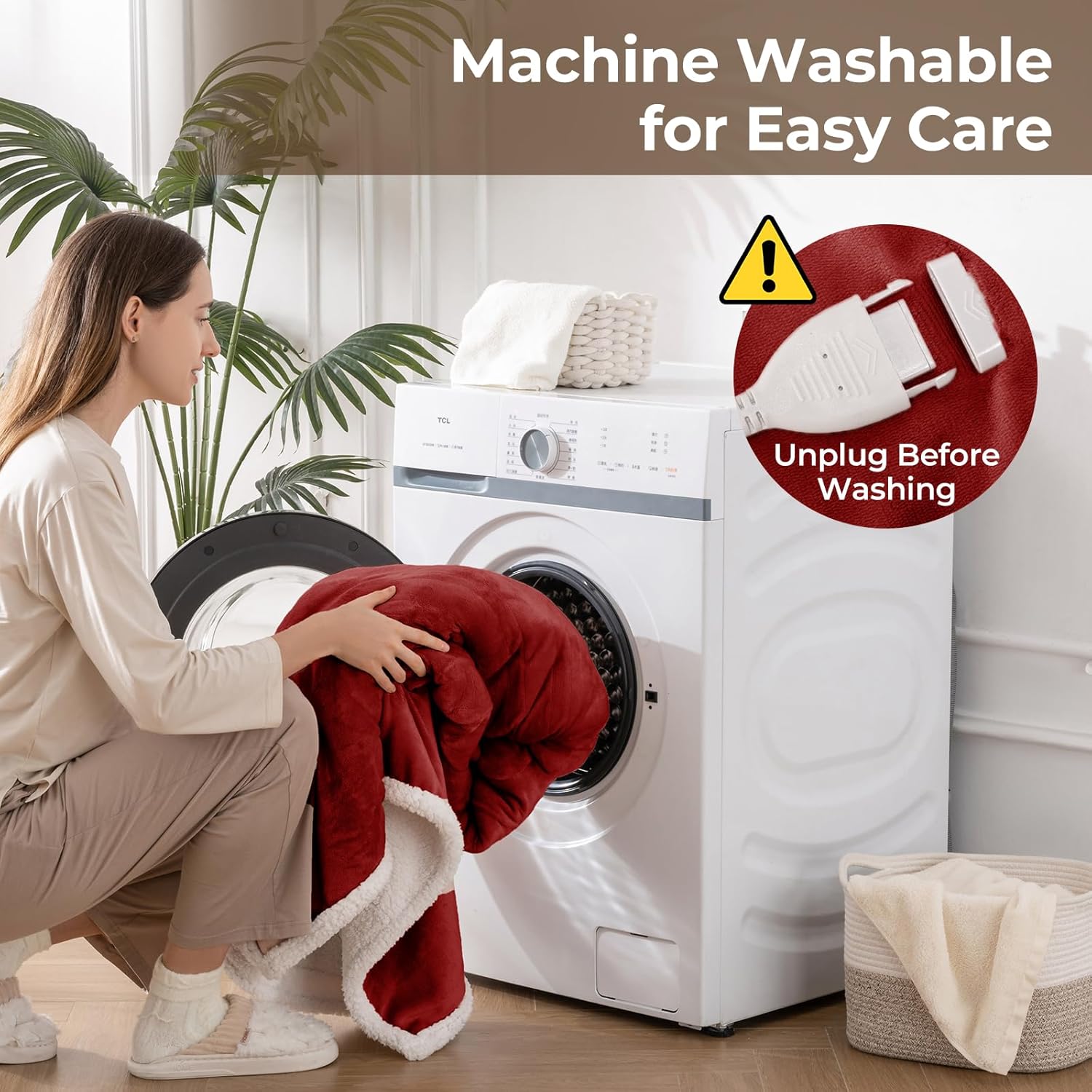 Wearable Heated Throw Blanket, Heated Shawl Electric Wrap Poncho with Hood & Pockets for Women & Men, 5 Heat Settings, 3H Auto-Off, Machine Washable, ETL Certified, Gift-Ready, 56x63, Red - Image 7