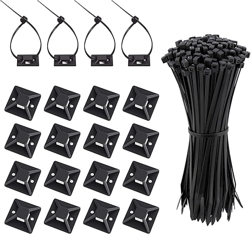 240 soportes negros y bridas de cremallera, organizador de cables, resistencia a la tracción, ajustable, surtido de 5.906 x 0.709 in para uso en