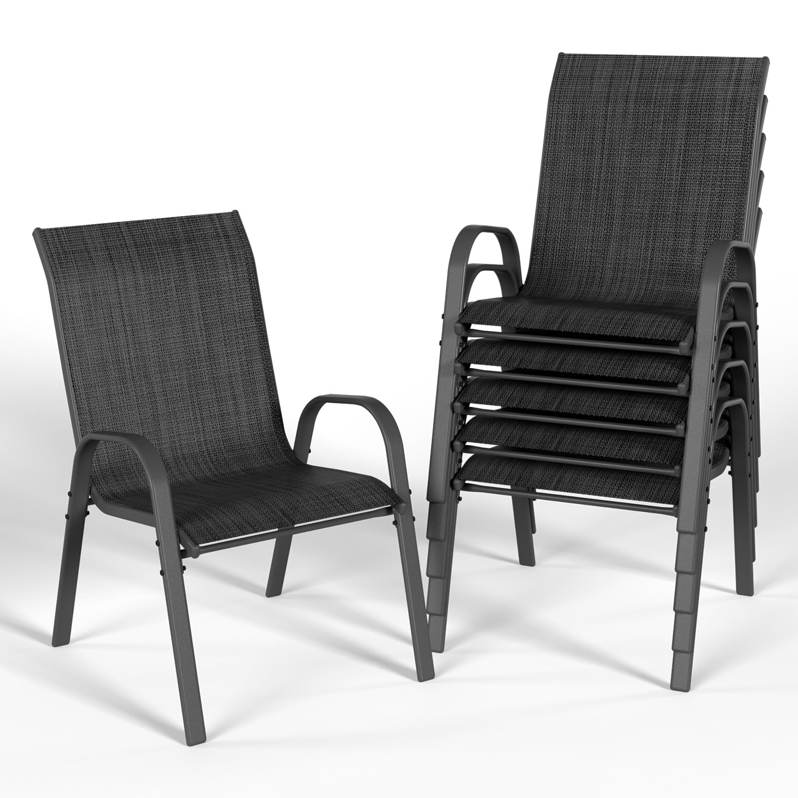 UDPATIO Stackable Garden Dining Chairs Set of 6, Outdoor Patio Chairs with High Back, Breathable Textilene Seat and Steel Frame for Garden, Balcony, Backyard, Black