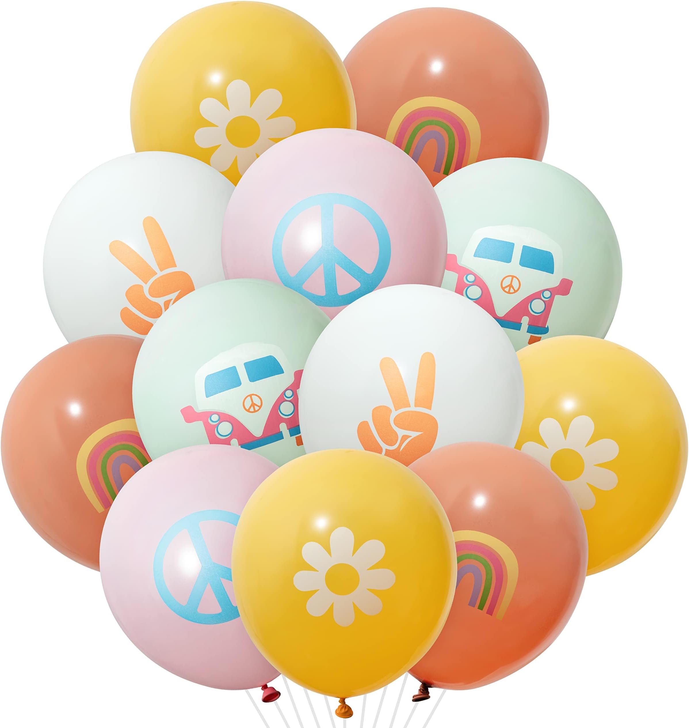 ANGOLIO 50Pcs Groovy Retro Hippie Balloons Girls Spring Party Theme Smile Faces for Birthday Theme Party for Boy and Girl Retro Different Pattern Summer Home Decor Carnival Decoration