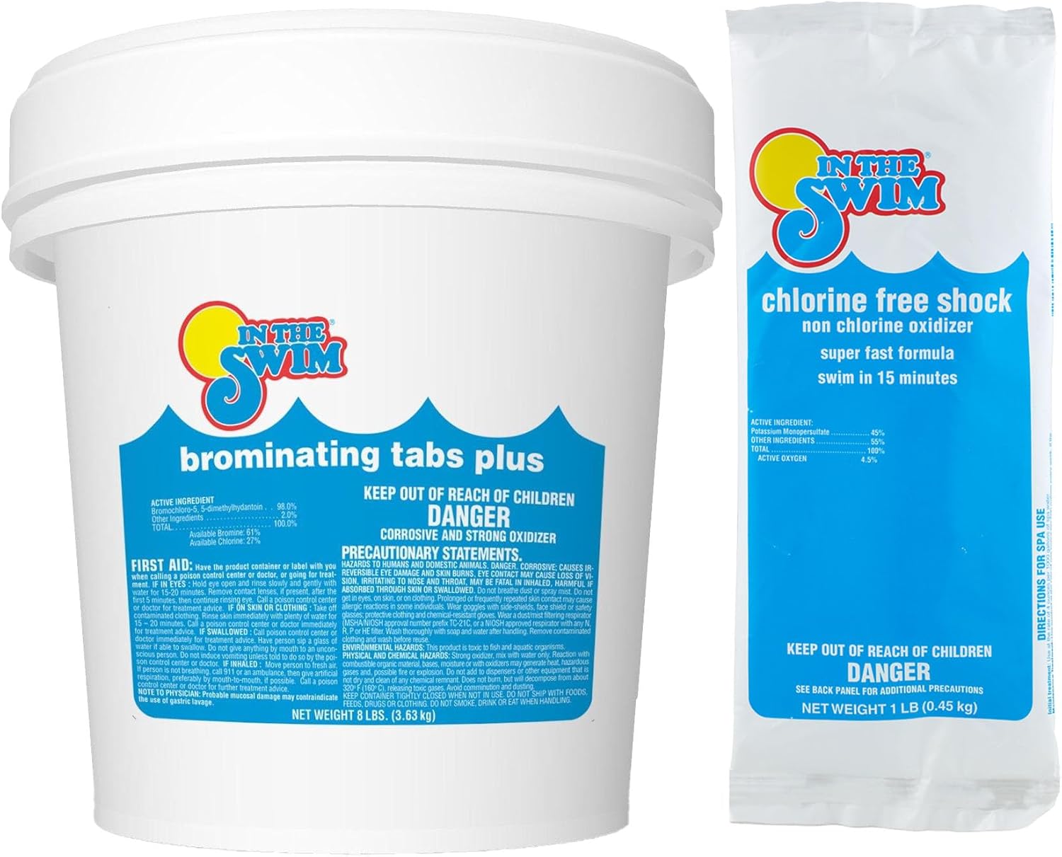 In The Swim Bromine Plus and Chlorine-Free Shock Bundle: Includes 8 Pound Bucket of Bromine Plus and 12 x 1 Pound Bags Chlorine-Free Shock - Effective Low Odor Alternative