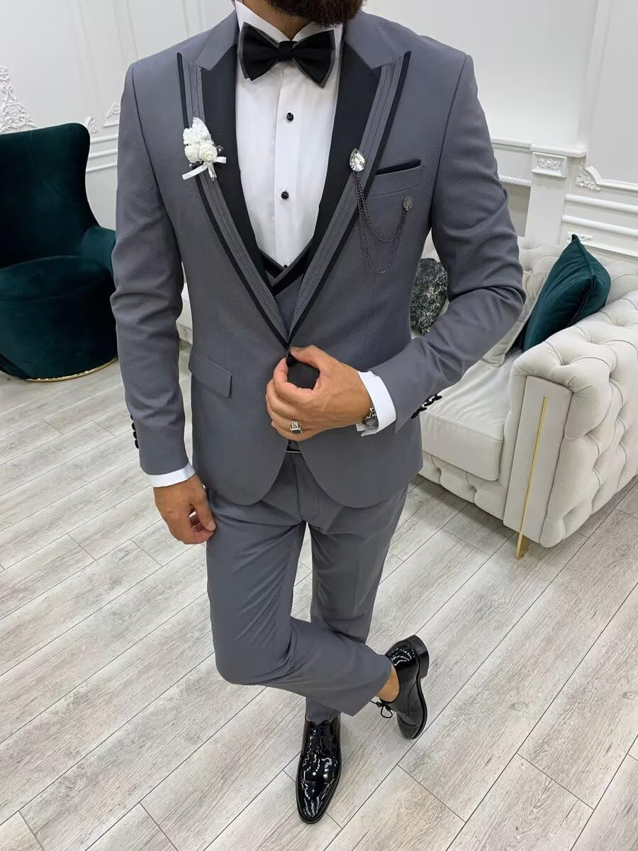Mens Tuxedo Suit Set Double Breasted Suit Men 3 Piece Tuxedo for Men Wedding Prom Party 1 Button Blazer Vest Pant
