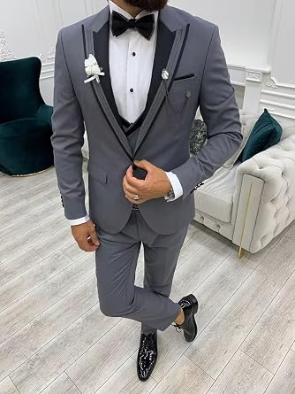Mens Tuxedo Suit Set Double Breasted Suit Men 3 Piece Tuxedo for Men Wedding Prom Party 1 Button Blazer Vest Pant