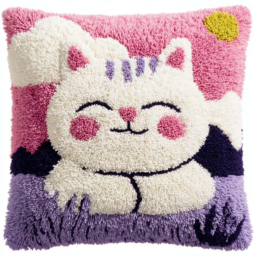 WallustrioaW Latch Hook Kits Pillowcase Embroidery Kit,Lavender Flowers and Cats