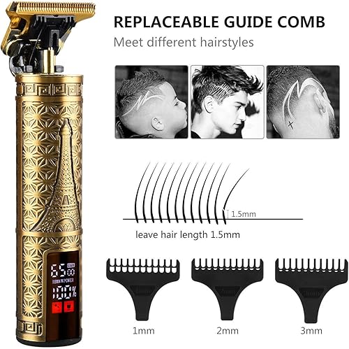 Miniatura 4 de Cortadora de pelo para hombre, sin huecos, inalámbrica, cortadora de pelo con hoja en T, kit profesional de corte de pelo y aseo recargable,