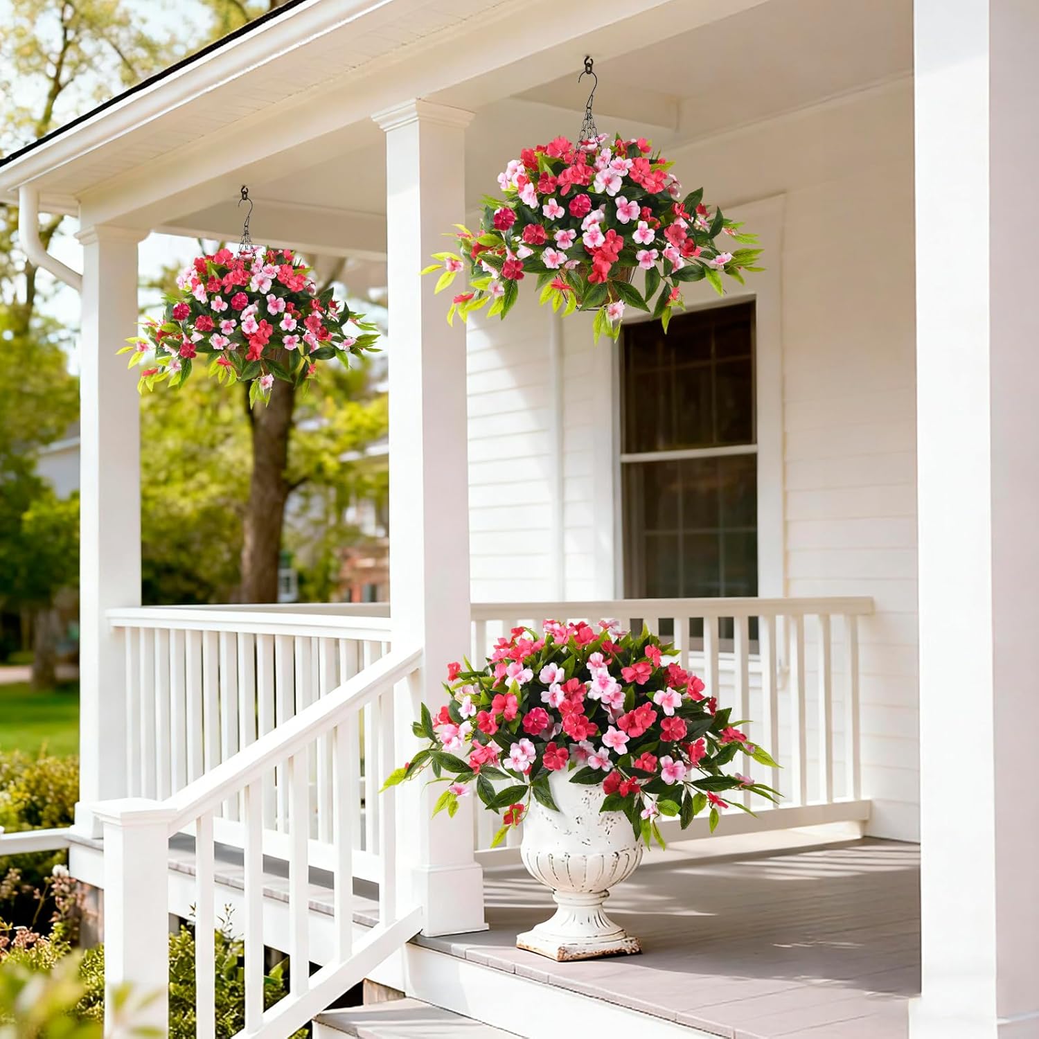 Hommyea Artificial Flowers for Outdoor, 2 Bundles UV Resistant Fake Plants Decoration Realistic Faux Silk Flowers No Fade Plastic Flowers for Outside Planters Home Porch Patio Yard Garden Decor