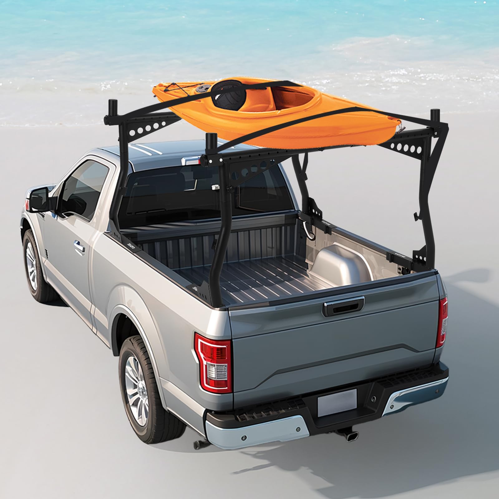 Garvee Support d'échelle Robuste pour Pick-up – Rack de Benne Extensible 123-185 cm, capacité 1000 LB, Installation sans perçage, idéal pour échelles, Kayaks, matériaux et Outils – Acier – Noir