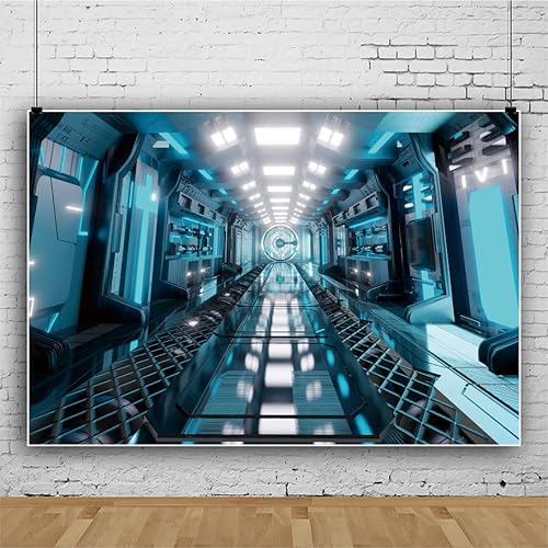 Miniatura 10 de DORCEV Fondo de fotografía interior de nave espacial de 10 x 8 pies, fondo de ciencia ficción, espacio de almacén, pasillo, estación espacial,