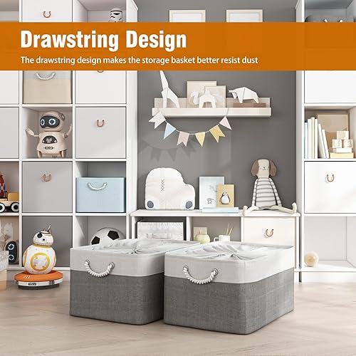 Miniatura 5 de VAN CADENE Cestas grandes de almacenamiento para organizar el paquete de 3  Contenedores de almacenamiento de ropa con cierre de cordón