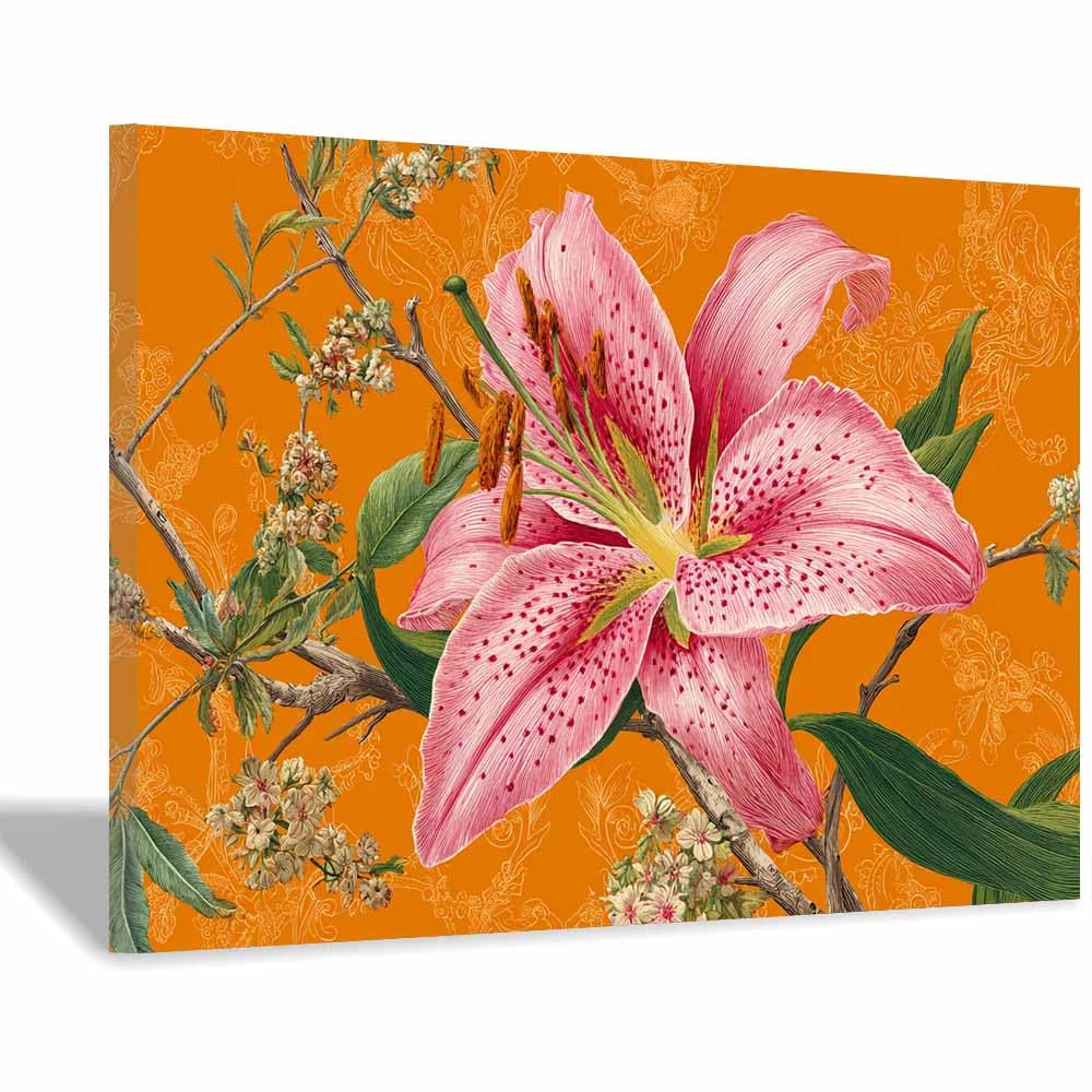 Xeniou Multicolor Flowers Wall Art Pink Lilies Botanical Print Canvas Wall Art, For Bathroom Living Room Bedroom Office Kitchen(Multicolor)-40X60cm Framed
