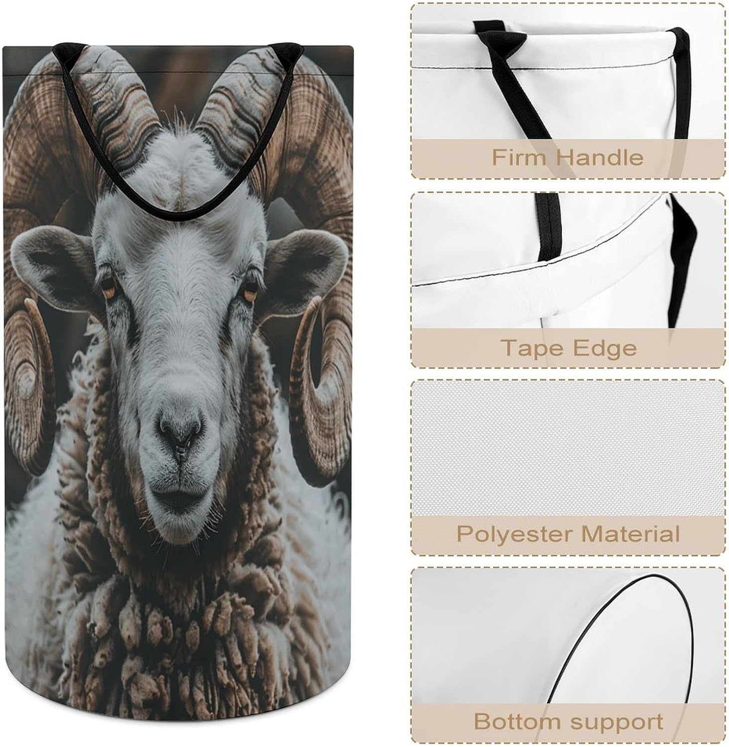 Large Laundry Basket Longhorn Ram Pictures Dirty Clothes Hamper Collapsible Waterproof Laundry Hamper with Handles Freestanding Toy Blanket Storage Basket for Bedroom Bathroom