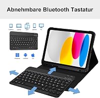 JADEMALL Bluetooth Billentyűzetes Tok iPad 10. Generációhoz (2022) - 10,9" Mágneses QWERTZ Védőtok, Leválasztható Billentyűzet, Fekete 3