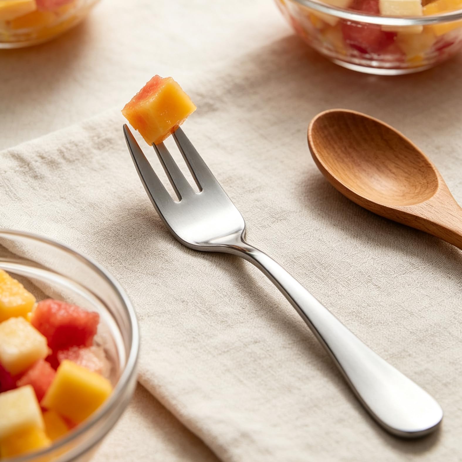 HornTide 6-Piece Dessert Forks Set, 3 Tines Fruit Salad Fork Flatware Stainless Steel Mirror Polishing 5.5-Inch 14cm, Ideal for Home, Kitchen and Restaurant — Amazon image 6