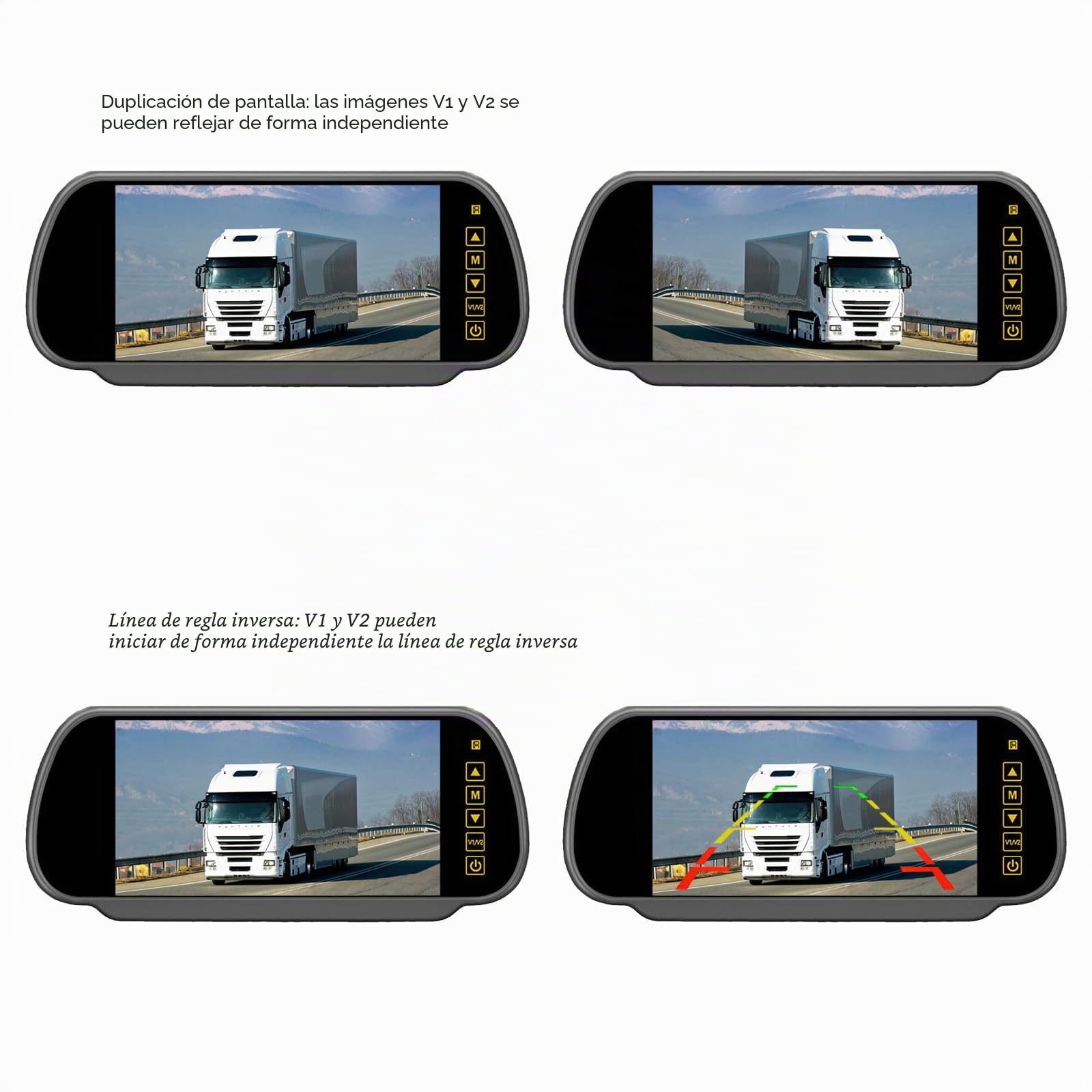 Monitor de espejo retrovisor de 4 pines de 7 pulgadas + 18 LED de visión nocturna, cámara de marcha atrás impermeable con cable de 15 m para camión de 12 V-24 V, caravana, remolque, autocaravana
