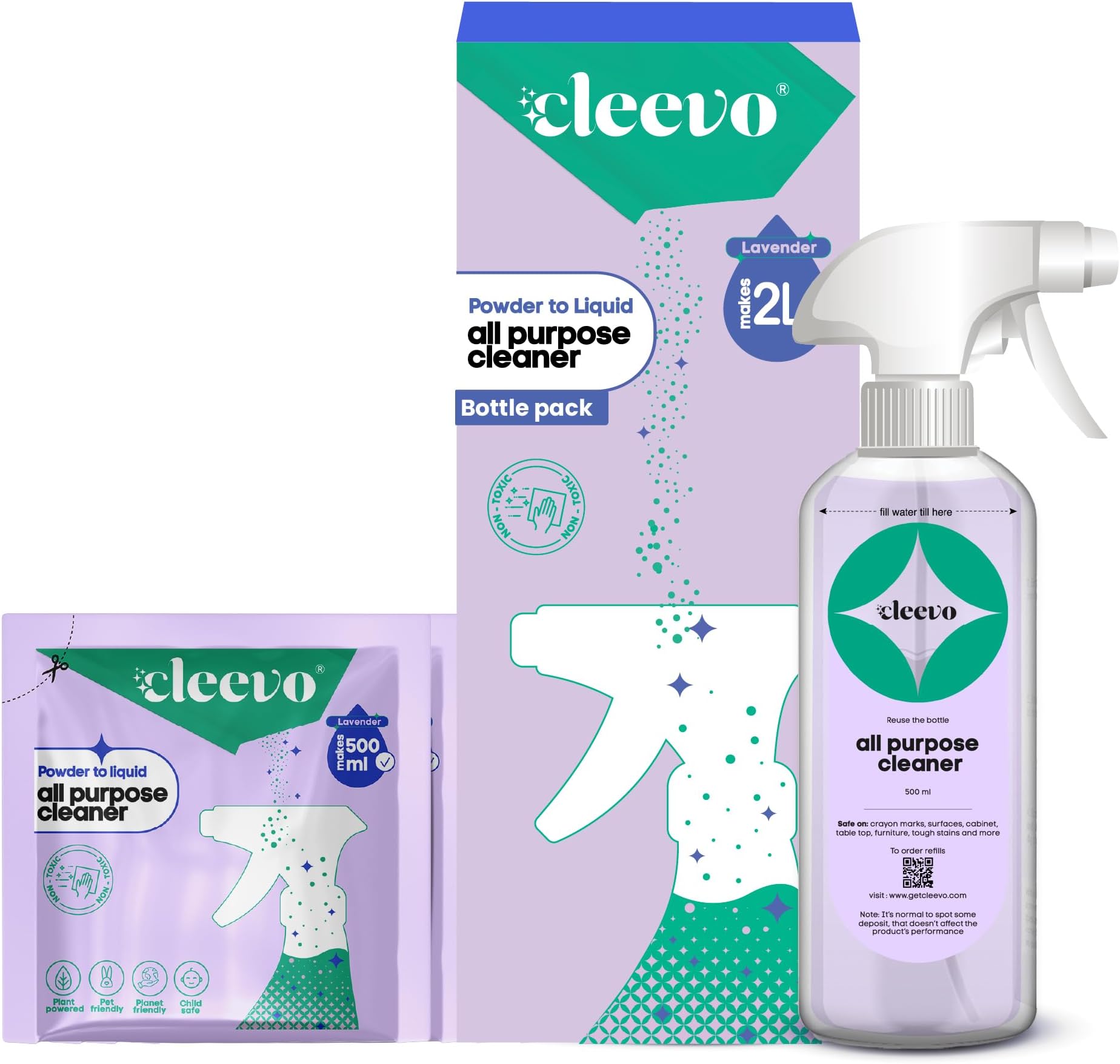 All- Surface Cleaner- 2 Litre Bottle Pack | Powerful Surface Cleaning Liquid for Tough Stains | Non-toxic Stain Remover for Home Surfaces Cleaning | Multi Surface Cleaner (Lavender)