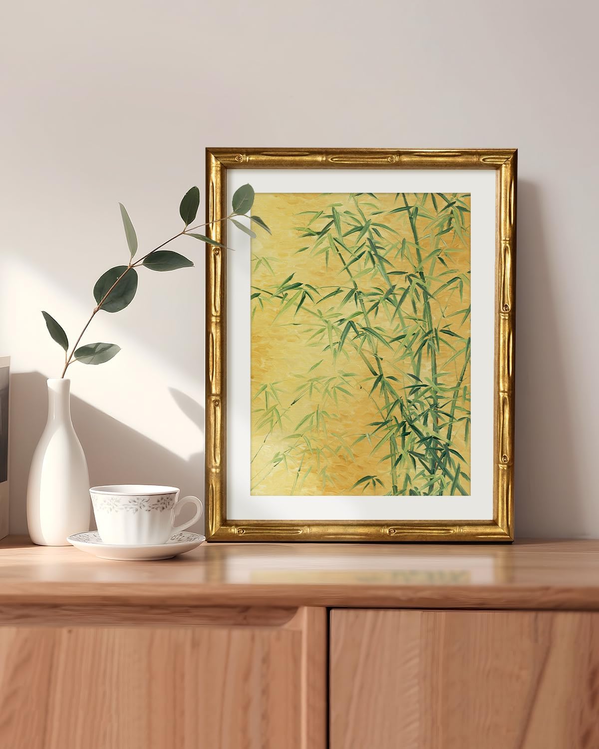 VIYYIEA Bamboo Detail Design Gold Framed Wall Art, Bamboo Painting, Vintage Framed Wall Decor, Picture Print Painting for Home Decor, 11 x 14 Inch