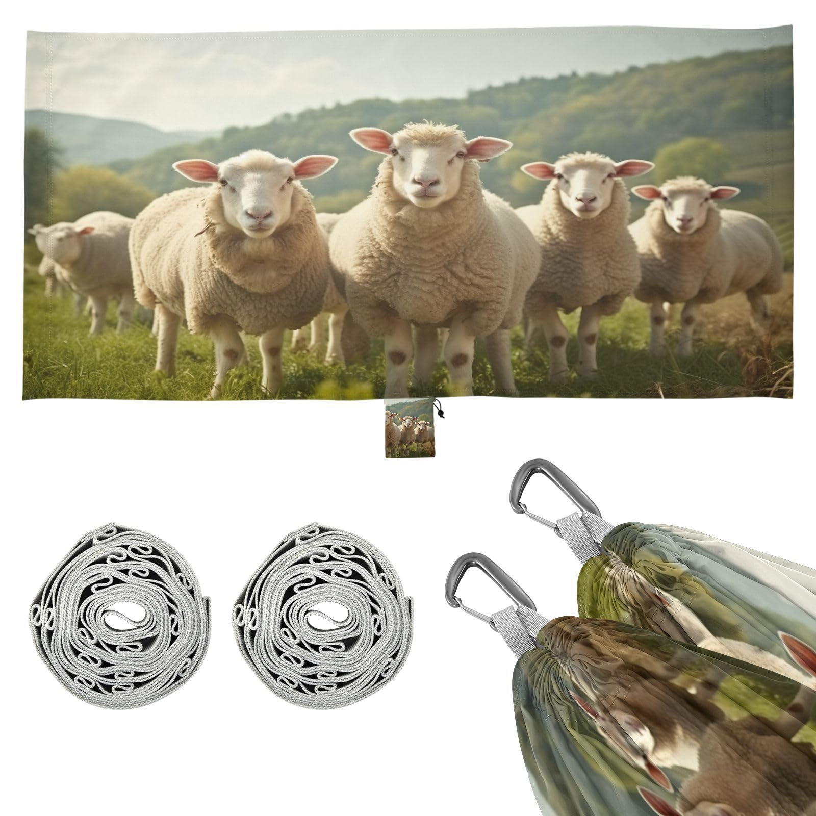 SDMKA Funny Sheep Pattern Camping Hammock, 330 lbs with 2 Tree Straps, Carry Bag, Single Portable Hammock for Outdoor/Indoor, Hiking, Beach, Backpacking, Travel