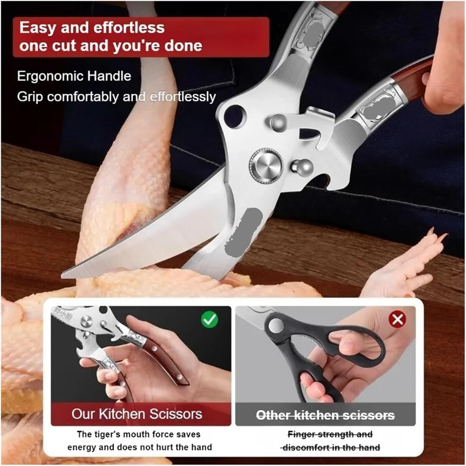 Powerful Chicken Bone Scissors Stainless Steel Multi-Purpose Kitchen Shears Household Cutting
