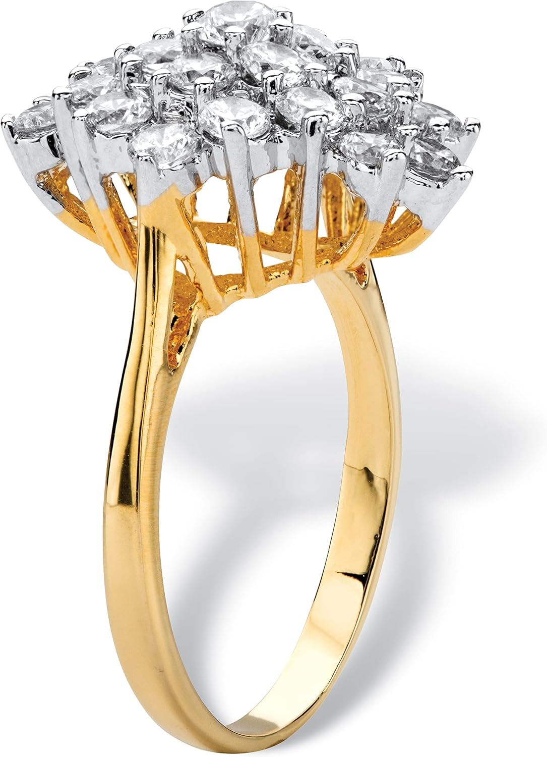 PalmBeach Yellow Gold-Plated Round Cubic Zirconia Marquise Shaped Cluster Ring Sizes 6-10