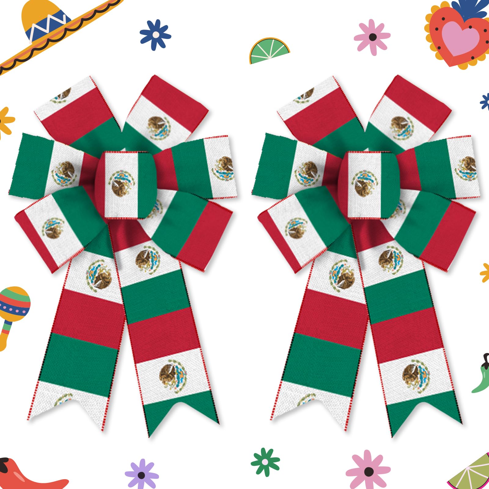 Estivaux 2 Pieces Cinco de Mayo Bows for Wreath, Mexican Fiesta Wreath Bows Mixed Color Stripes Burlap Bows Bandera Flag Farmhouse Craft Bows for Front Door Mexican Carnival Party Decorations
