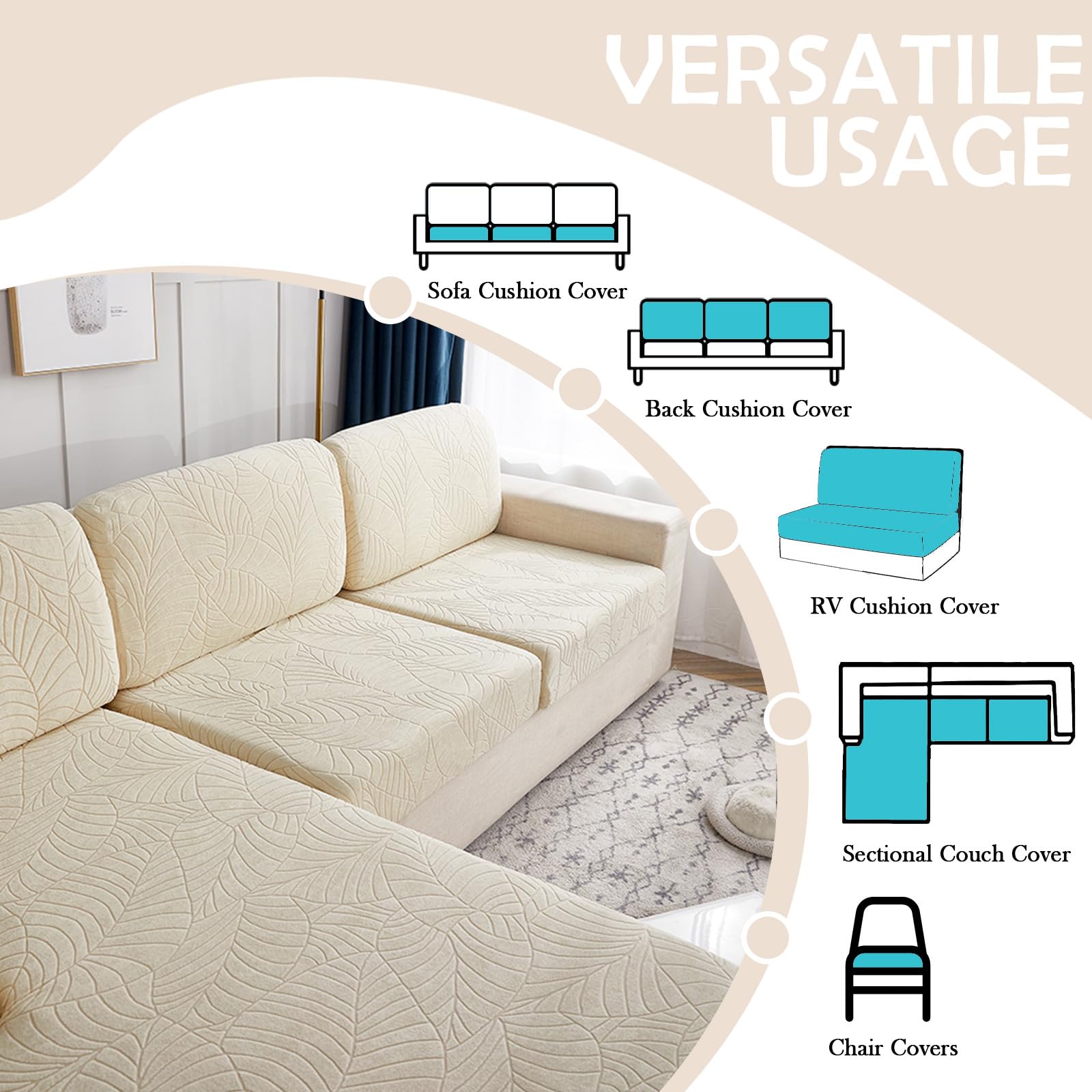 Coprisedile per divano, impermeabile, lavabile, in tessuto jacquard, elasticizzato, per divani e divani, protezione per divani e divani, colore beige (cuscino per divano)