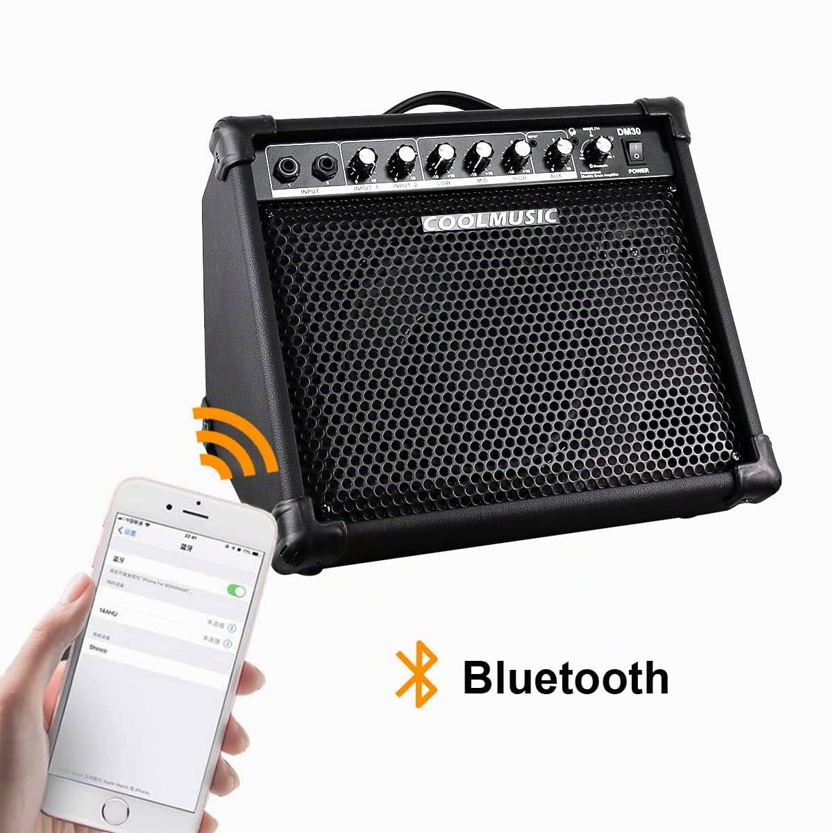 Coolmusic DM30 AMP 30 Watt Amplificatore per Batteria e Tastiera con Bluetooth e Aux