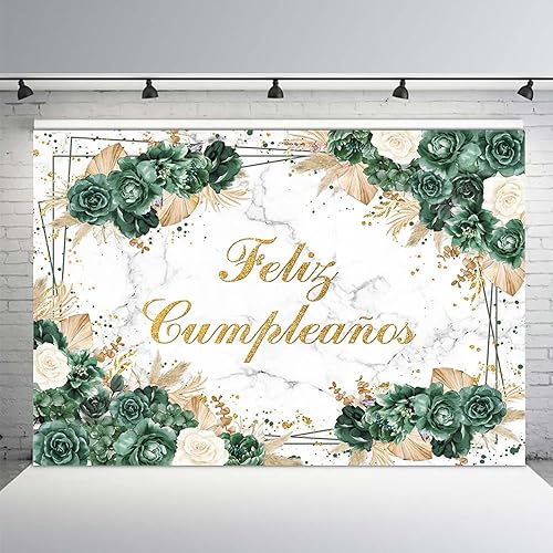 MEHOFOND Telón de fondo bohemio de cumpleaños de 7 x 5 pies para niñas, fiesta mexicana, decoración de fiesta de feliz cumpleaños, fondo verde y