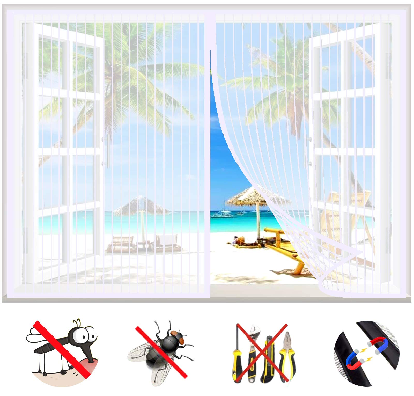 Magnetisch vliegenscherm venster, insectengaas scherm zonder boren transparant wasbaar gordijnnet, muggeninsecten bescherming, eenvoudige installatie-zwart b| 55x80inch (140x205cm