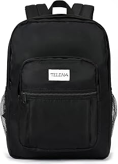 School Backpack for Teen Girls Boys Lightweight Bookbag Backpack for Middle & High School with Bottle Side Pocket, Black Bookbag