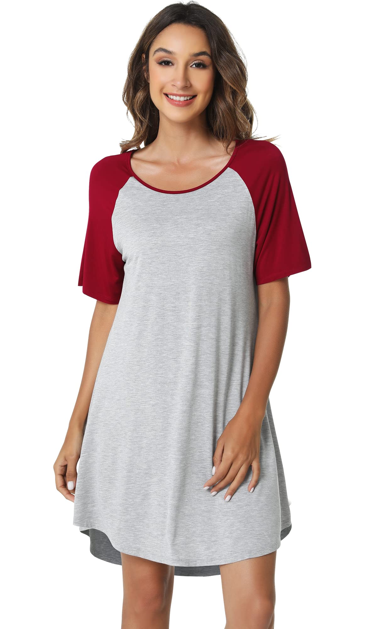 WiWi Viscose from Bamboo Nightgowns for Women Lightweight Casual Nightgown Short Sleeve Sleep Shirt Soft Summer Night S-XXL