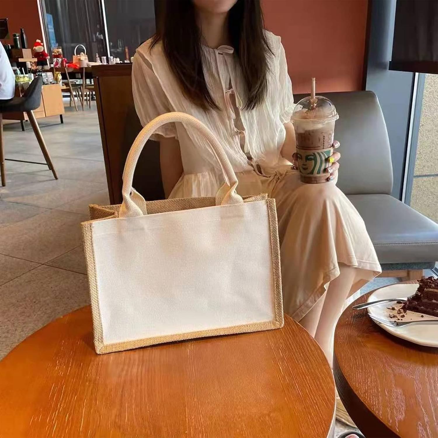 Jute Beach Tote Bags,MEIANJUN Bridesmaid Tote Bags retro tote Bag, country chic Arts and Crafts 14.5*10.7*6.5[pcs12]Jute Bags with Handle Resuabale Grocery Bag for Travel,DIY,Shopping,Beach,Wedding - Image 6