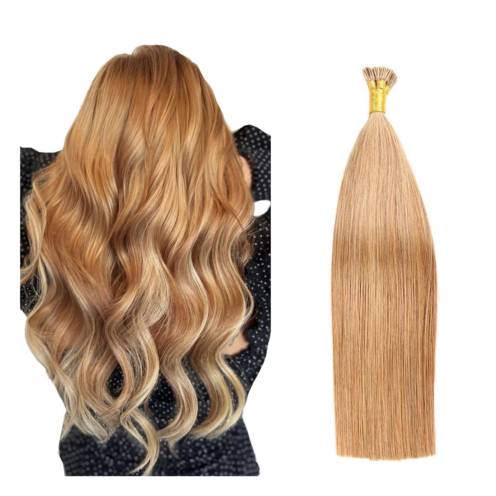 I-Tip Extensions Echthaar Remy, 50 Strähnen Keratin Stick Tip | 50 glatte Remy-Echthaarsträhnen, 14–24 Zoll, 40–50 g; vorgebondete I-Tips für Microrings, färb- und stylbar