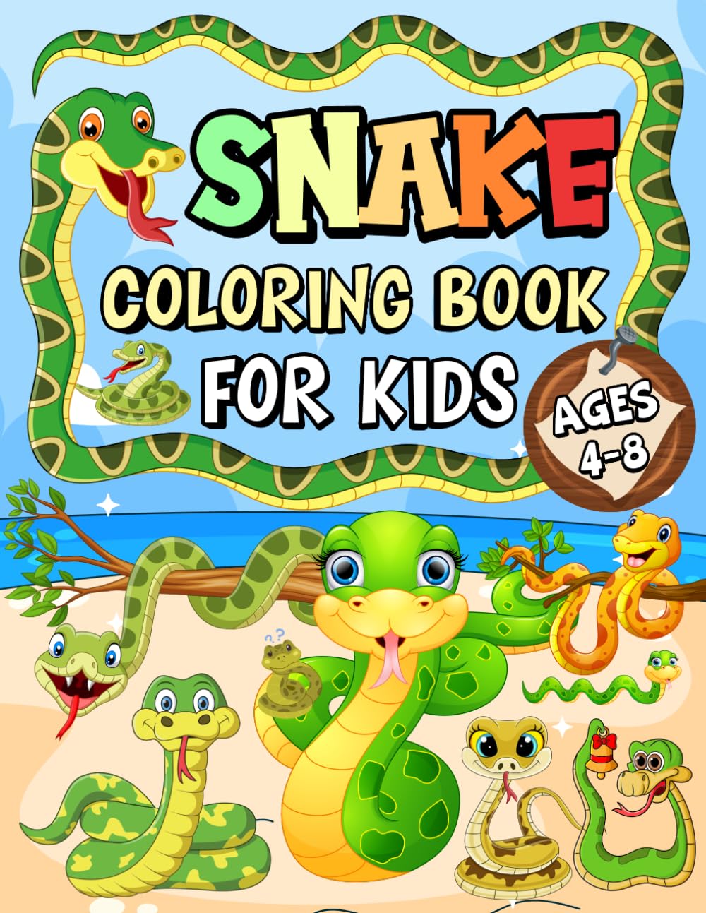 Snake coloring book for kids: Cute and funny reptilesnake Coloring pages with python viper cobra and much more ages 4-8