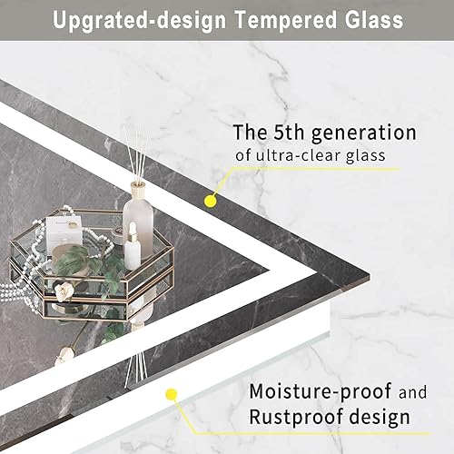 Miniatura 5 de Twalsu Espejo LED de 36 x 28 pulgadas para baño con tiras LED dobles, espejos iluminados delanteros y retroiluminados para pared de baño, 3 colores