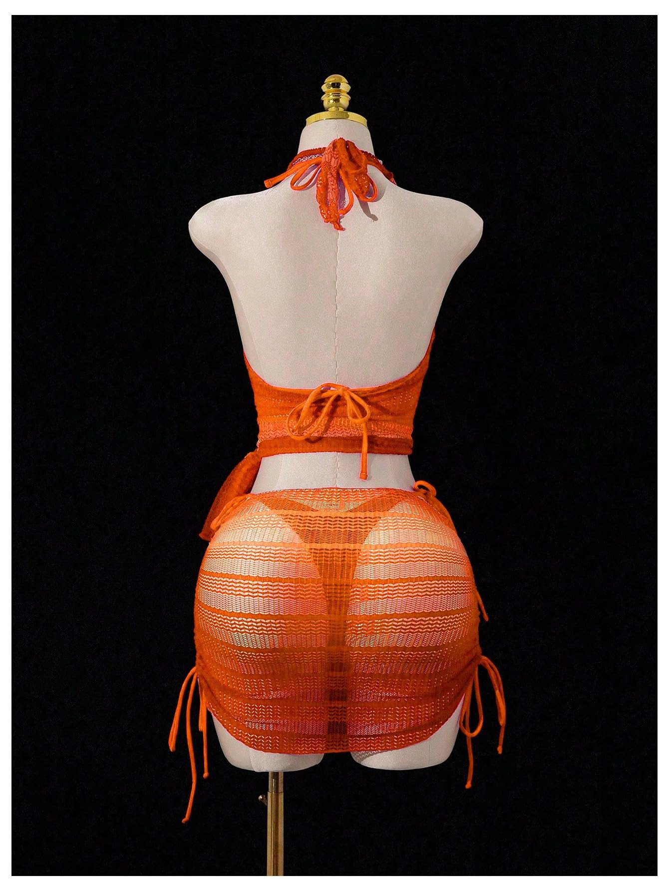 Women's 4 Piece Crochet Knit Swimsuits Triangle Halter Bikini Set with Cover Ups Swimwear