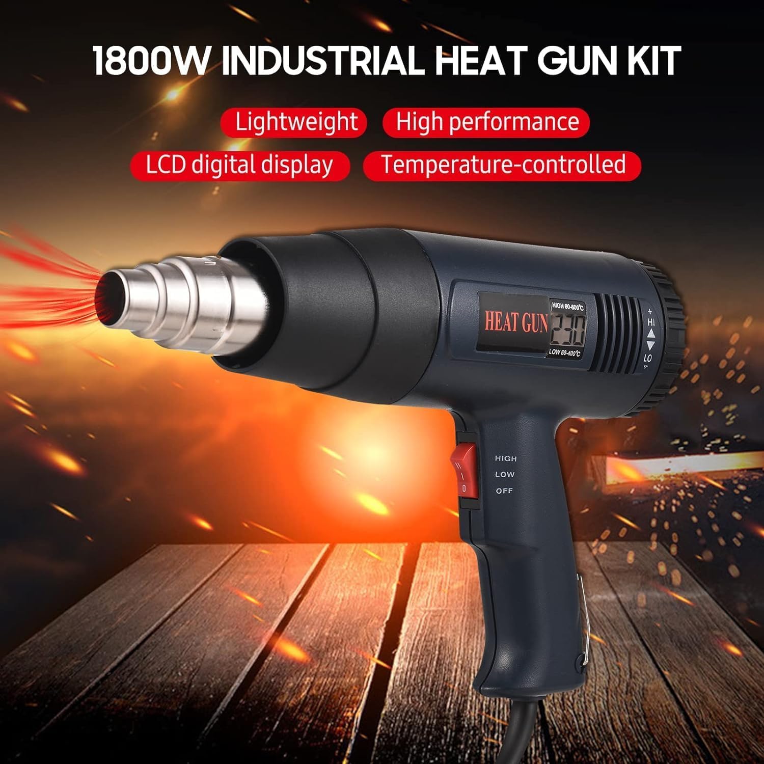 Zestaw Opalarki 1800 W Przemysłowy Pistolet Na Gorące Powietrze Lcd Cyfrowa Przenośna Dmuchawa Ciepła Z Kontrolowaną Temperaturą