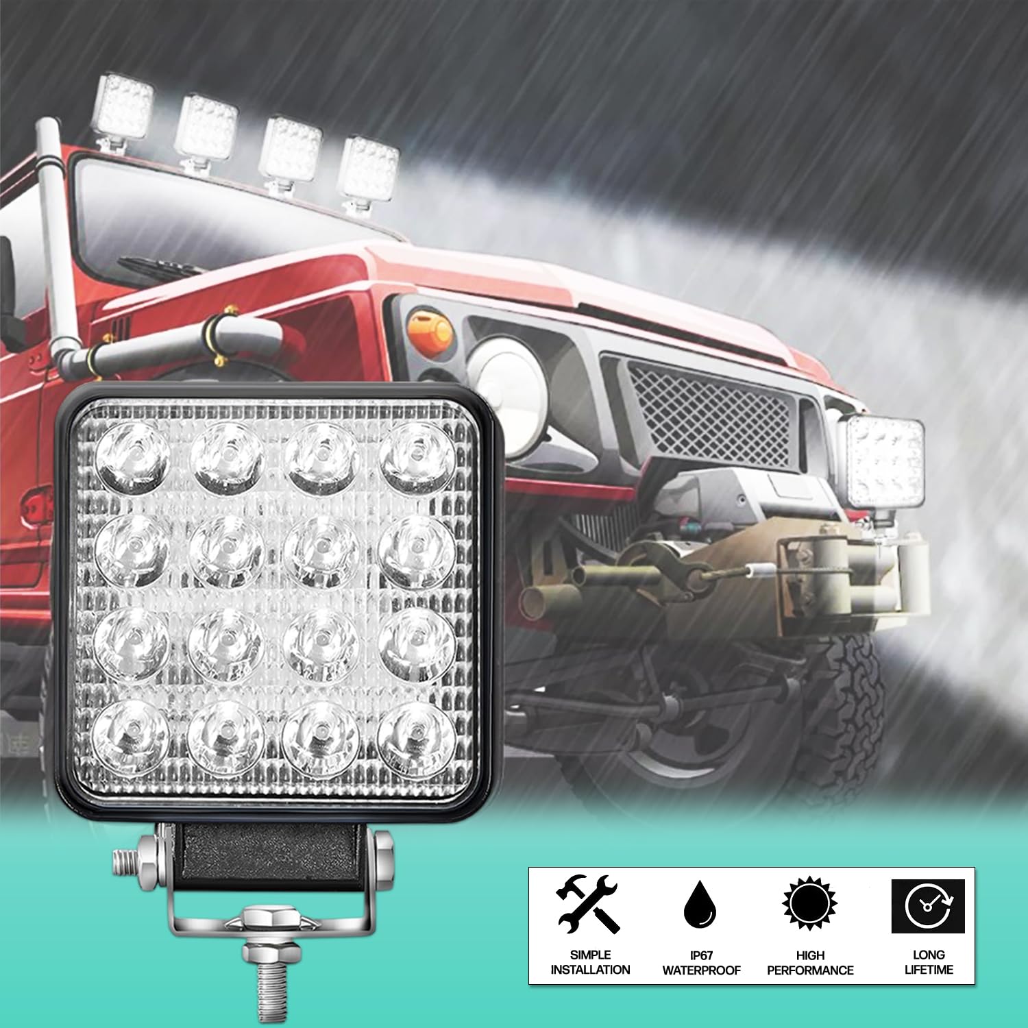Fari Trattore 12V 4.21" 10.5 cm IP67 48W 16 LED 6500K 4 Pezzi Alluminio ABS - Faro Auto 12V Faretti Da Lavoro