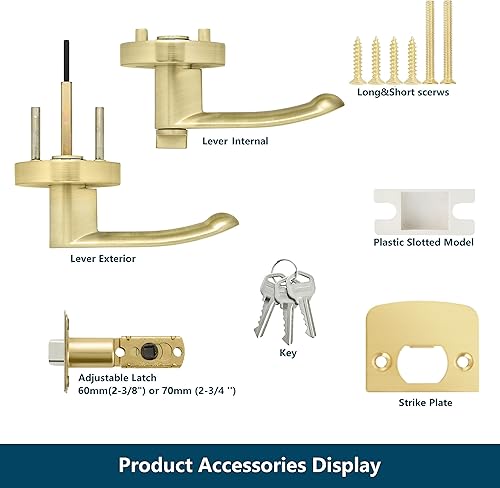 Miniatura 7 de Leydebong Paquete de 6 cerraduras de puerta de entrada con llaves iguales, manijas de puerta doradas para uso en puertas interiores o exteriores,