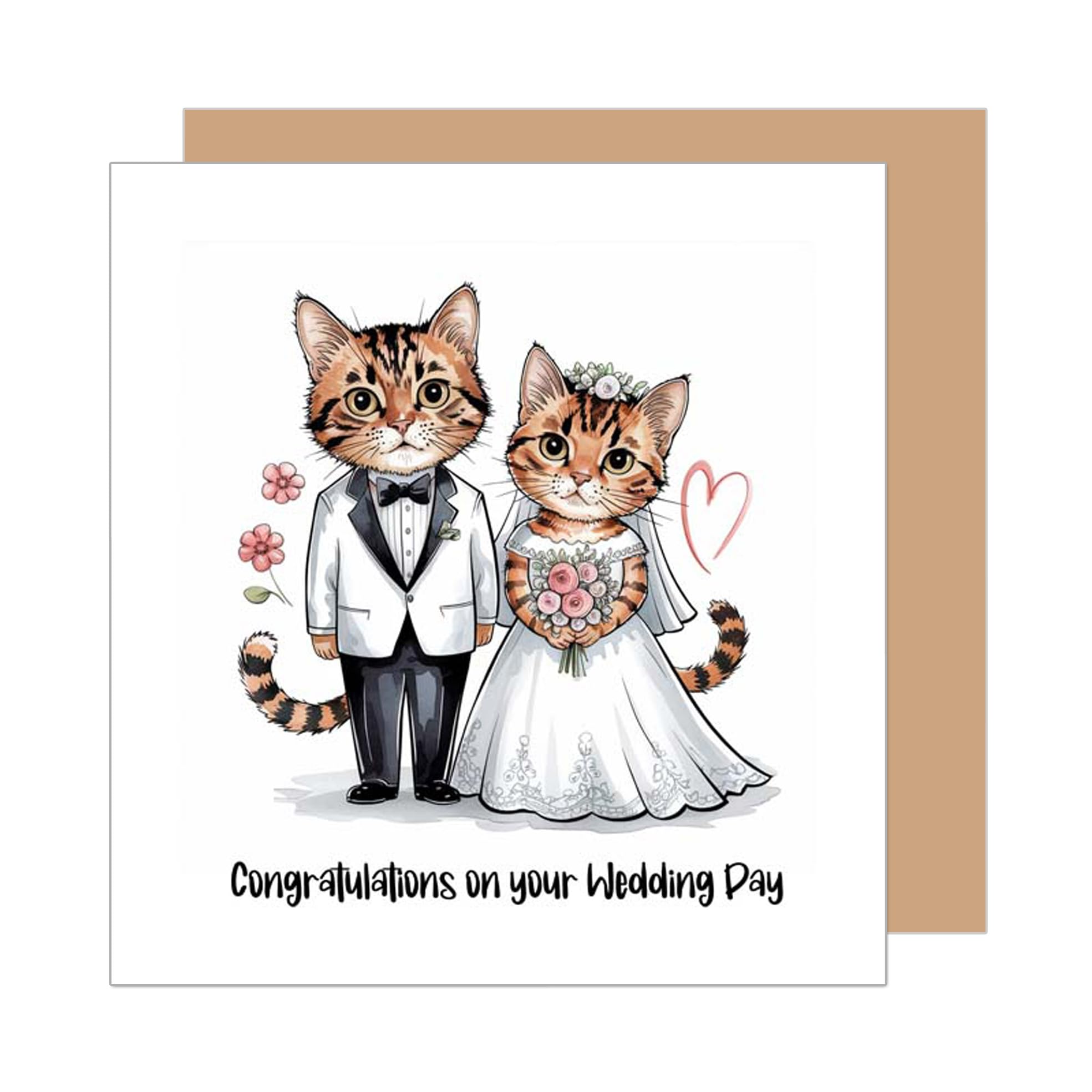 Edition Seidel Premium kwadratowa kartka z życzeniami na ślub z kopertą. Kartka ślubna, kartka z okazji ślubu, zabawna kartka "Just Married" z kotami (HQ143 SW025)