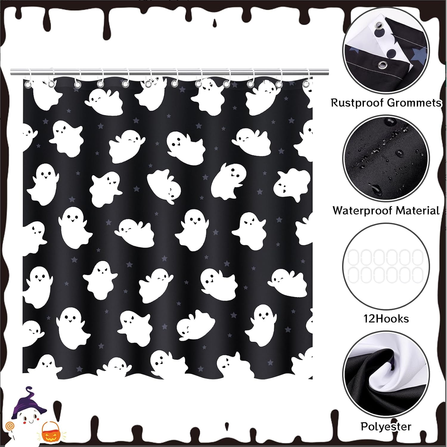 Ghost Halloween Shower Curtains Set with Rugs, Toilet Mat & Covers Mat