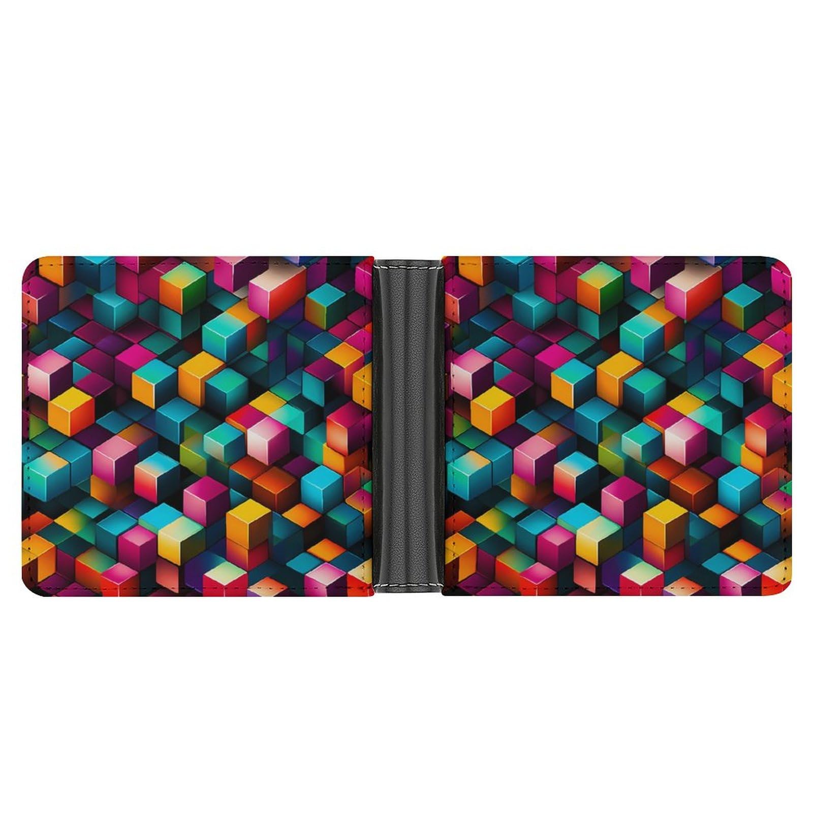 Colorful Cubes Funny Billfold Wallet Credit Card Holder Slim Passcase Pouch Purse for Men Women
