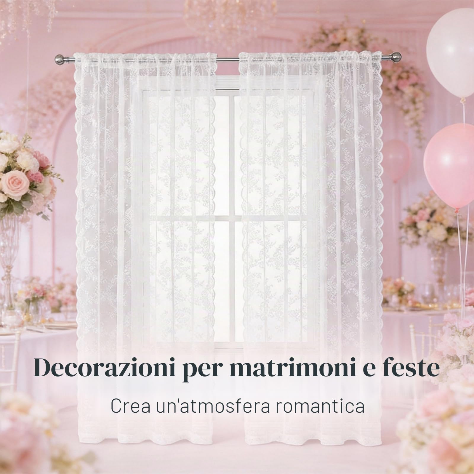 Set da 2 pezzi di tende bianche in pizzo, voile decorativo, con motivo floreale, tende trasparenti bianche decorative, tende bianche con tenda a pannello per cucina, soggiorno, camera da letto (150 x
