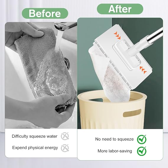 Lazy Mop Clip On: Disposable Dust with 10 Reusable Cloths, 360° Rotating | Compatible with disposable wipes & reusable towels for floor cleaning - Lightweight - swivel head reaches under furniture
