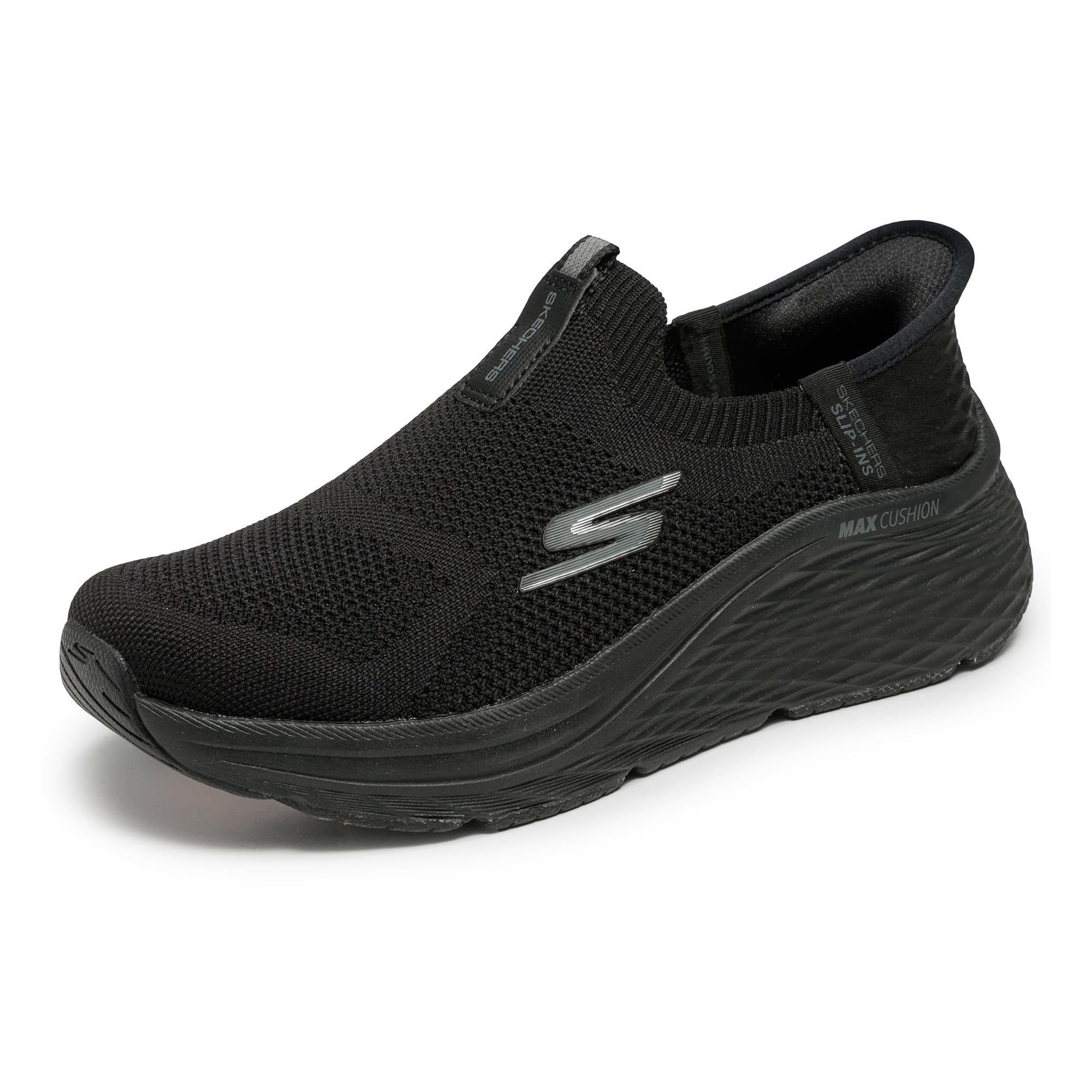 Skechers Women's Max Cushioning Elite 2.0 Eternal Slip-On Sneakers, Black Textile/Black Trim, 6.5 UK