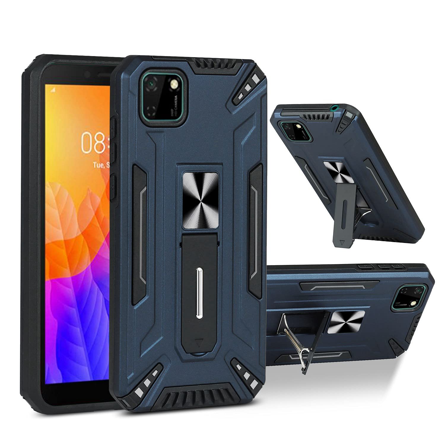 MOONCASE Case for Huawei Y5p, Shockproof Dual layer TPU & PC Bumper Case with Kickstand Anti-Scratch Military Grade Protection Cover for Huawei Y5p - Navy